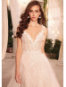 Beaded Floral Lace Wedding Dress With Detachable Train